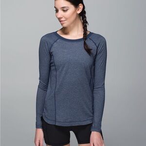 Lululemon Turn It Up Long Sleeve Top Heather Inkwell Blue Women's Size 6